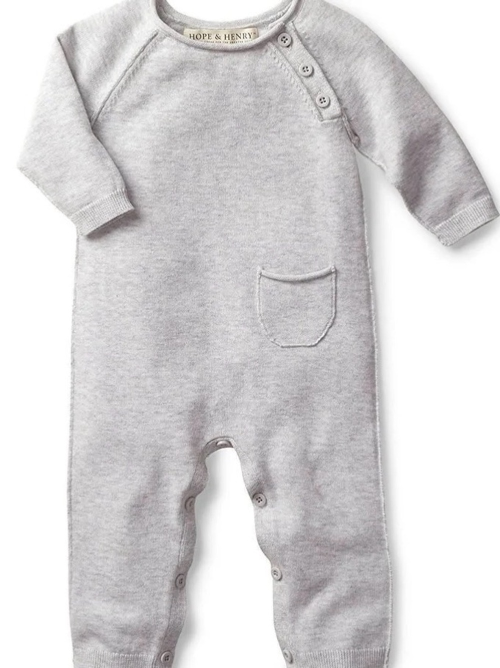 Hope & Henry Baby Raglan Gray Knit One-Piece Romper